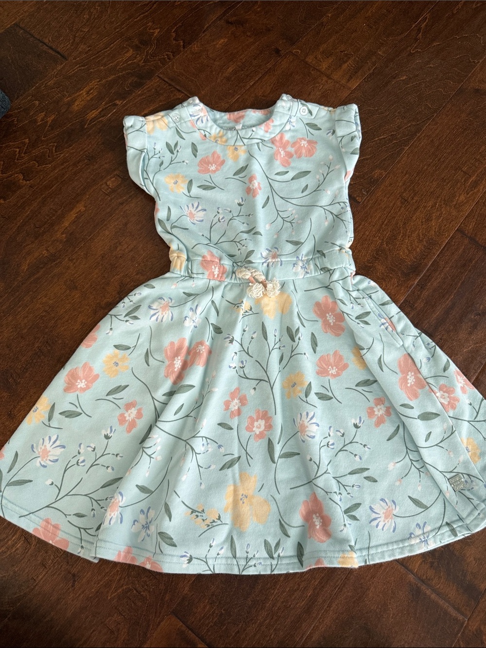 deux par deux Mint Floral Dress with Peach & Yellow Blooms